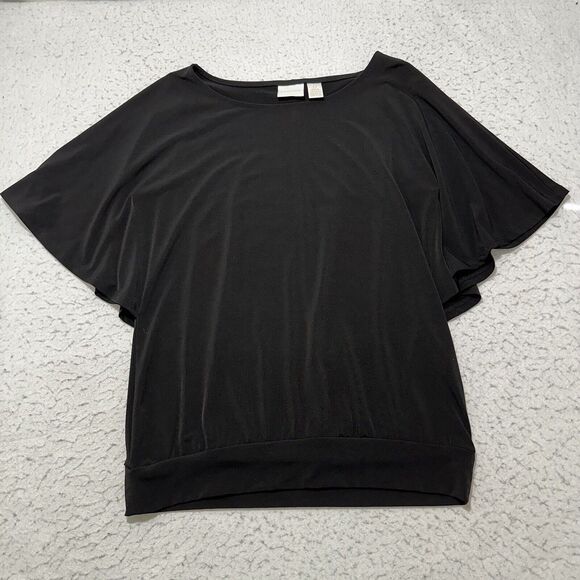 Chico's Tops - Chico's 0 Women's Small Black Drape Flutter Sleeve Pullover Blouse Layered